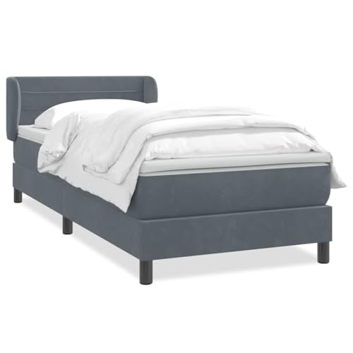 Woonisher Cama Box Spring con colchón Terciopelo Gris Oscuro 90x210 cm