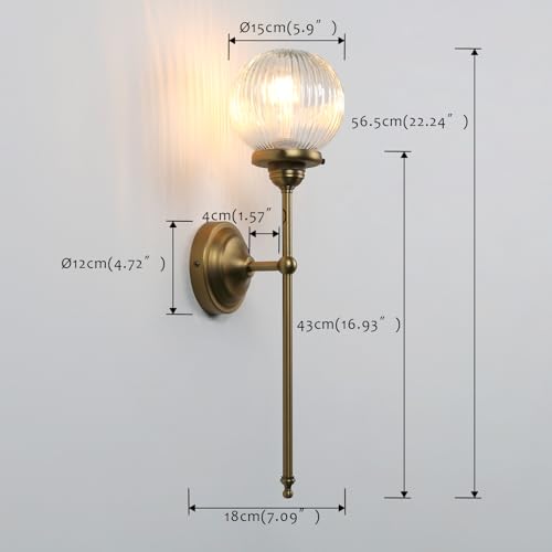 Image of Pathson Vintage Wall Sconce Light with Clear Ribbed Glass, Industrial Hardwired Wall Vanity Lighting Decor for Living Room Bathroom Bedroom Fixture