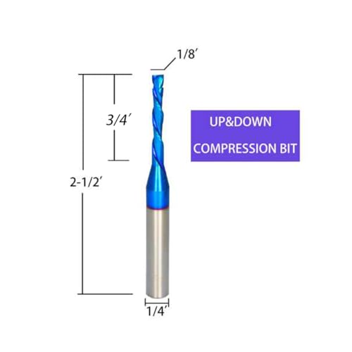 UDF226 Spiral Router Bits Up&Down Compression Bit 1/8 inch Cutting Diameter, 1/4 inch Shank Solid Carbide CNC End Mill for Wood Carving…
