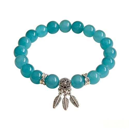 Boho Style Amazonite Dream Catcher Bracelet Natural Crystal Stone Bracelet for Anxiety Relief Amazonite Gemstone Bracelet with Dream Catcher Charm Beautiful Bohemian Jewelry for Daily Wear