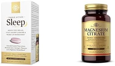 SOLGAR Sleep Support Bundle: Triple Action Sleep, 60 Tri-Layer Tablets + Magnesium Citrate, 120 Tablets