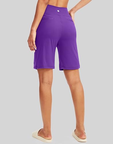 Image of SANTINY Women's 9 inch High Waisted Bermuda Shorts with 4 Pockets Knee Length Long Shorts for Women Workout Athletic Casual