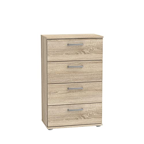 FORTE Niko Kommode mit 4 Schubladen, Holzwerkstoff, Sonoma Eiche, 82 x 50 x 29 cm