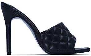 Cape Robbin Stitch Sexy Quilted High Heels for Women, Square Open Toe Shoes Heels - Black Size 10 | Image 1