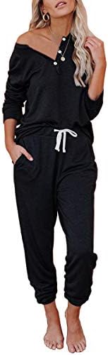 AUTOMET Womens Lounge Sets Pajamas Loungewear Long Sleeve Soft Tops with Jogger Sweatpants Tracksuit Sweatsuits 2 Piece Fall Outfits 2023 Winter Clothes Black