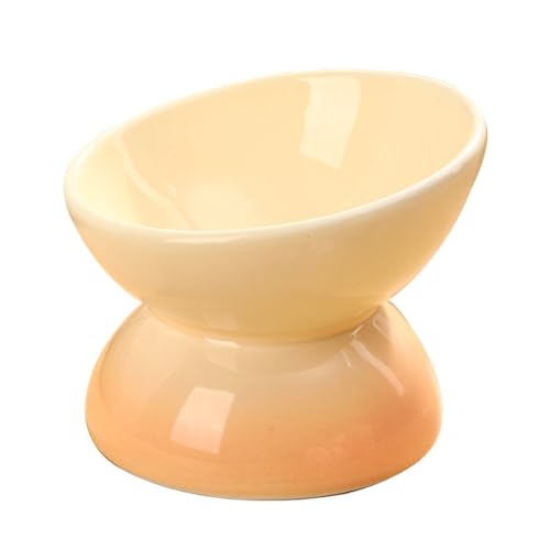 YAKINO 犬猫用セラミックフードボウル、15度の角度、脚付き、斜め、猫の食事と水飲みに、首と腰の負担を軽減し、嘔吐を防ぎ、お手入れが簡単で、電子レンジと食器洗い機で洗えます。 (斜めの口,ピーチグラデーション)