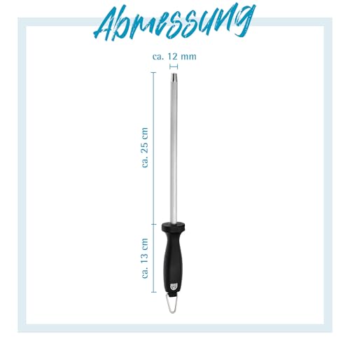 Foto von GRÄWE Wetzstahl für Messer, Profi Messerschärfer, Messerschleifer, Wetzstab für Messer, Schleifstab, Messerschärfer, Messerschleifer, 25 cm, Härte 60 HRC