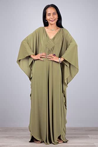 Image of RanRui Caftans for Women Solid Color Chiffon Plus Size Kaftan Dresses Beach Cover Up V Neck Batwing Sleeve Caftans Loungewear