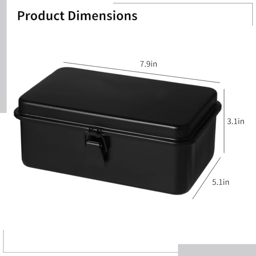 Image of Steel Storage Box with Hinged Lid, Metal Container for Scrapbook Stamps, Rectangular Empty Hinged Tool Box, Metal Storage Organizer for Pegs, Pens, Stationary (7.9 X 5 X 3 Inch)