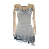 [Kmarouse] 女の子用長袖フィギュアスケートドレス、パフォーマンス用、女性用高伸縮性アイススケートドレス、カスタマイズ可能(XXS)