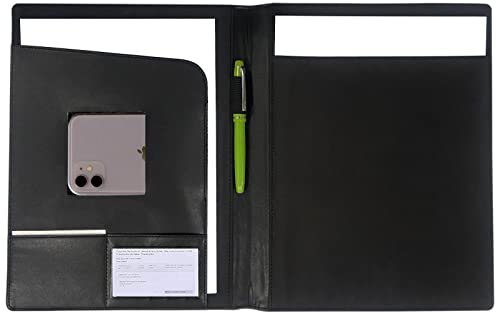 leather portfolio folder padfolio business padfolio organizer document planner portfolio binder storage pocket for legal pad holder paperwork phone men women black
