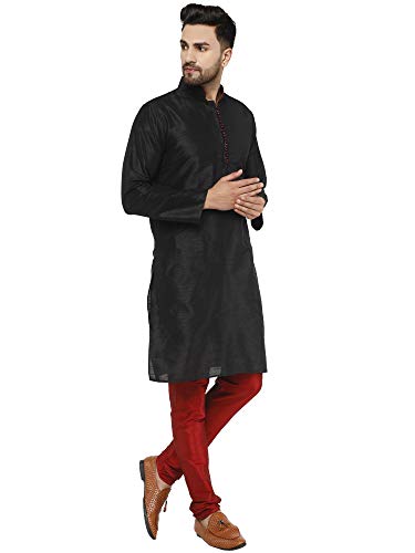 Image of SKAVIJ Men's Art Silk Self Design Kurta Pajama Mandarin Collar 2-Piece Ethnic Festive Dress