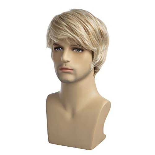 Baruisi Mens Short Blonde Wig Natural Blonde Heat Resistant Synthetic Hair Wig for Male, light blonde - Image 2