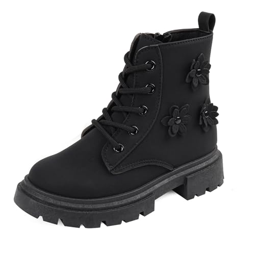 Toddler Boots for Girls with Side Zipper, Lace Up Girls Combat Boots, Kids Ankle Boot for Toddler/Little Kid/Big Kid