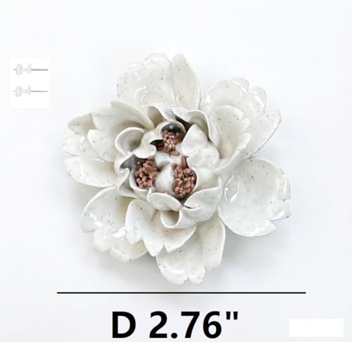 Image of Ceramic Flower Wall Art Decor, Artificial Flower Wall Sculpture,Handmade Ceramic Flowers for Home,Hallway,Living Room, Kitchen,Bathroom (Spotted Color,Peony,Brown Stamen, 2.76 inch)