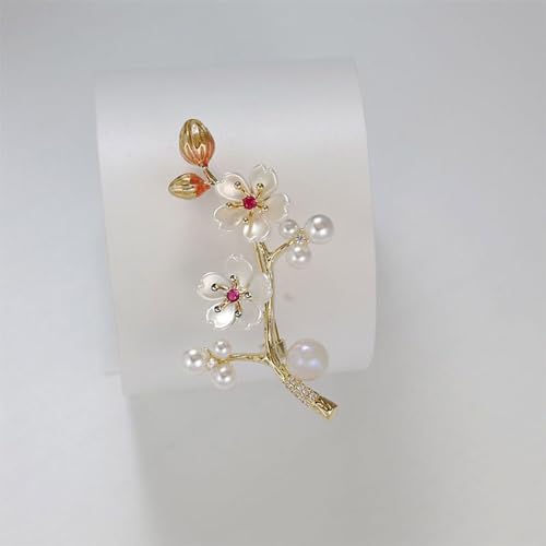 Image of Delicate Cherry Brooch for Women Girls Fashion Pearl Shell Plum Blossom Lapel Pin Rhinestone for Party Prom Elegant Accessories Decorative Floral Dress Suit Wedding Valentine Mother's Day Birthday