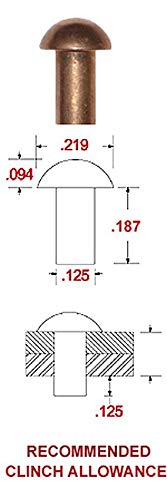1/8" Dia. X 3/16" Copper Solid Round Head Rivet, Plain Finish (300)