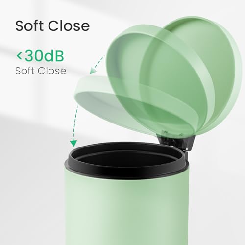 Image of Cesun 1.2 Gallons Small Green Trash Can, Bathroom Garbage Can with Lid and Foot Pedal, Mini Round Wastebasket for Bathroom, Bedroom, Office, 4.5 Liters / 1.2 Gallons, Green