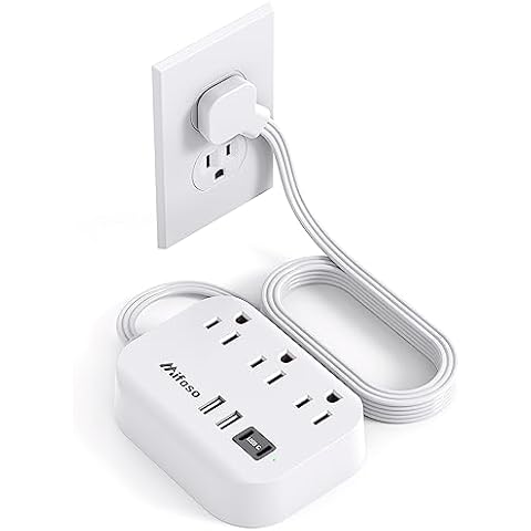 Mifaso Dorm Room Essentials Power Strip - Flat Extension Cord with Multiple Outlets, 5Ft Ultra Cord with 4 USB Ports, Non Surge Protector for Cruise Ship Travel, Desktop Charging Station Cover