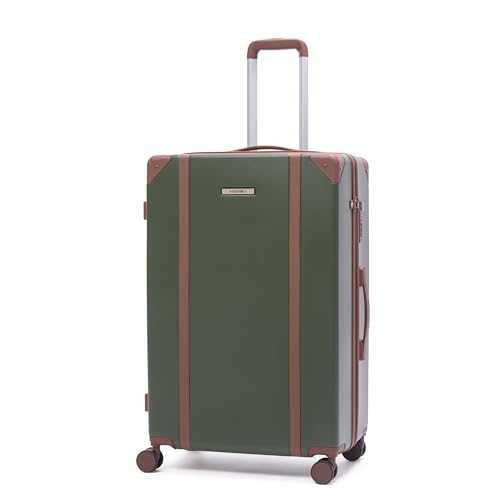 Image of Assembly Vintage 24 Inch (65cm) Check-in Medium Trolley Bag Hard Shell Polycarbonate Suitcase Retro Classic Design with TSA Lock 8 Spinner Wheels Green