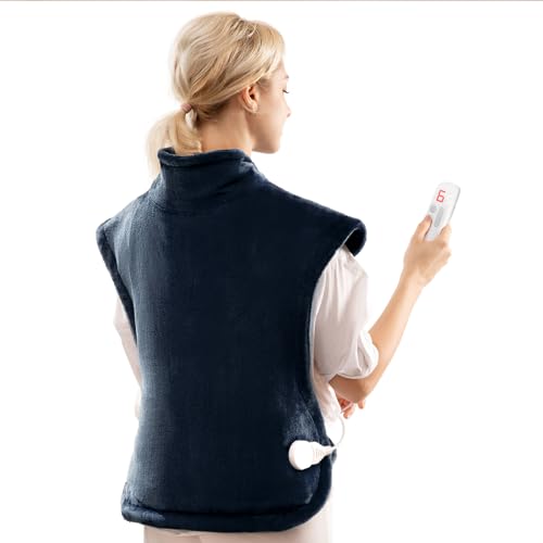 Almohadilla eléctrica para espalda, hombros, cuello 60 x 85cm con 6 niveles de temperatura, almohadilla eléctrica con apagado automático y protección contra sobrecalentamiento, lavable a máquina