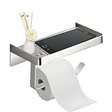 Topsky トイレットペーパーホルダー 棚付き バスルーム/キッチン収納用 1連 おしゃれ 304ステンレス製 紙巻器 ペーパーホルダー 小物収納 完成品 工事不要 設置簡単 壁取り付けネジ付き バスルーム＆キッチン用 マンション 戸建て 賃貸 インテリア DIY 18cm幅 (ホワイト)