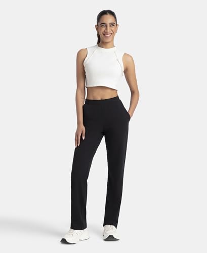 Jockey 1302 Women's Super Combed Cotton Elastane Stretch Relaxed Fit Trackpants with Side Pockets