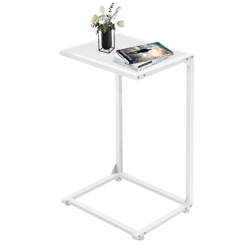 C Shaped End Table - Small Side Table for Small Spaces, End Tables for Living Room & Bedroom, Tv Trays for Eating on Couch, C Table for Sofa, C Shaped End Table for Couch & Bed, Easy Assembly, White