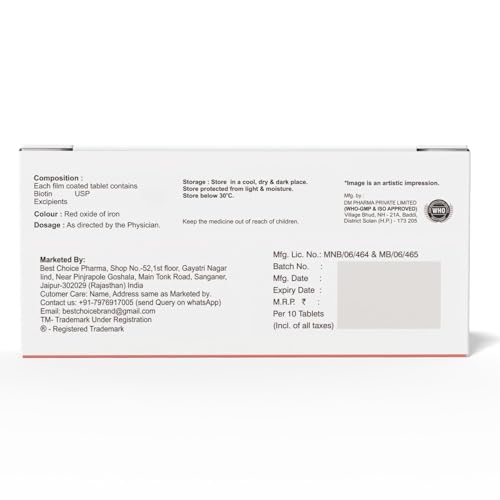 Biotin Maximum Strength For Hair Growth & Hair Fall Control (ONE TABLET DAILY AFTER FOOD) (1 month supply) (Biotin-1 PACK -(30 Tablets))