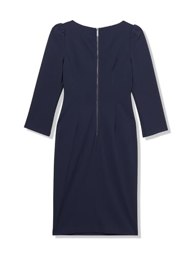 Image of Calvin Klein Women's 3 /4 Sleeve Puff Shoulder Knee Length Crepe Sheath Dress