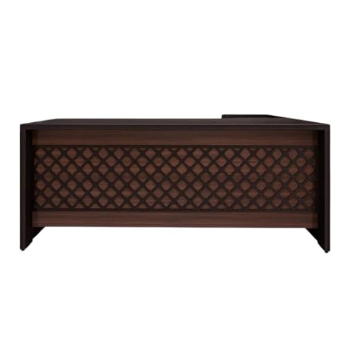 Image of Lakdi The Furniture Co-Director and Executive L Shape Table Made in Pre-Laminated Particle Board with Side Unit Drawers and Openable Shutter Wooden Office Table Finish-Brown Color- (LDL-561)