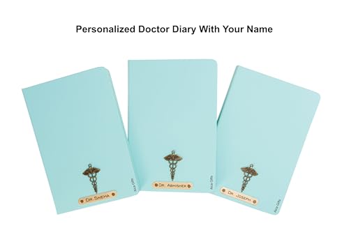Image of AICA Personalized Name & Charm Doctor Leather Notebook Diary - A5 Size, 180 Ruled Pages (Mint Green) | Customized Gift for Doctors Retirement Farewell Appraisal Birthday For Men Women Girls Boys