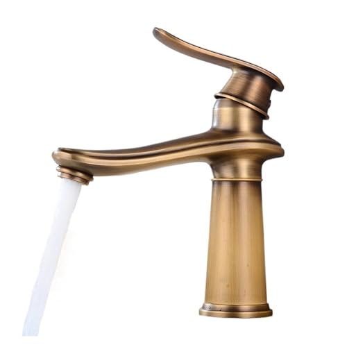 Grifo de lavabo con cascada en latón antiguo para agua fría y caliente 2