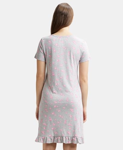 Image of Jockey RX25 Women Micro Modal Cotton Ruffled Hem Styled Half Sleeve Printed Sleep Dress (Colors & Prints May Vary)
