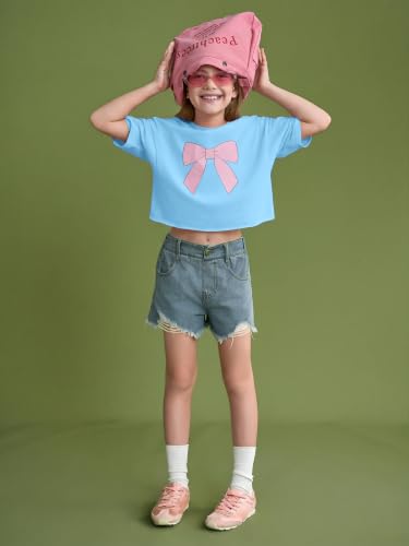Image of Girls Athletic Oversized Crop Tops Kids Drop Shoulder Short Sleeve T Shirts Workout Tees 5-14 Years