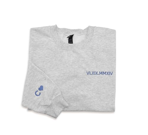 NACRE APPAREL Custom Roman Numeral Embroidered Sweatshirt Hoodie Matching Initial on Sleeve Design Your Own Personalized