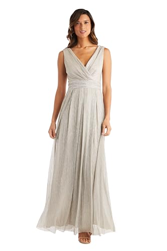 Image of R&M Richards Women's Sleeveless Maxi Dress - V-Neck Pleated Long Formal Gown W /Rhinestone Trim - Party & Cocktail Attire