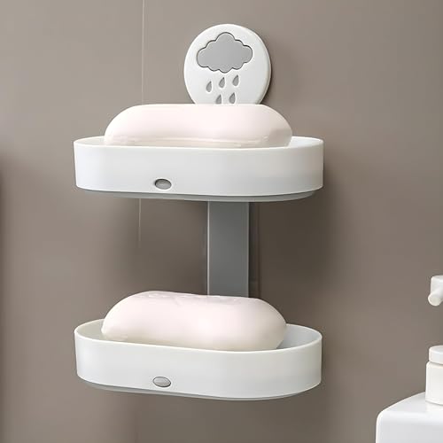 Image of UMAI Soap Holder | 2-Tier Bathroom Soap Tray | SoapHolder for Kitchen Sink | Wash Basin Soap Dish | Hanging Sink Organizer Plate | Self Adheshive Soap Holder | White