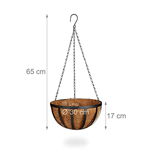 Relaxdays plantenhanger set van 3, met 3 houders, kokos, 21 liter, met ketting, diameter 30 cm, hanging basket, bruin - Afbeelding 5