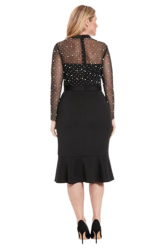 Image of London Times Women's Long Sleeve Illusion Midi with Flounce Hem