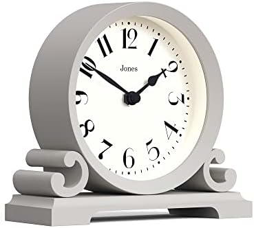 Jones Clocks® Saloon Mantel Clock - Traditional/Classic Design - Bedroom Clock - Living Room Clock - Office Clock - Mantel Clock - Desk Clock - Shelf Clock - Small Clock (Cloud Grey)