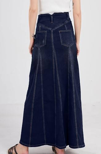 CHARTOU Women's Retro Exposure Button-Fly Packaged Hip A-Line Maxi Long Denim Skirt4