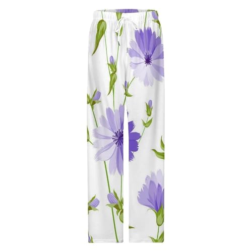 Pajama Pants for Mens Women Simple Couple Home Lounge Bottoms Sleepwears Prensent Purple Wildflower4