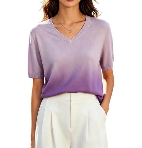 Image of DAIMIDY Women's Short Sleeve Sweater V Neck Summer Knit Tops | Business Casual Tops| Soft,Lightweight,Breathable and Comfortable| Perfect for Shopping,Date,Vacation,Daily Wear Etc.