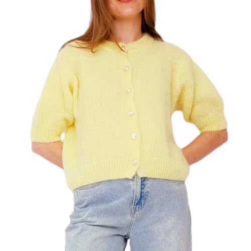 Image of Women Y2k Knitted Crop Cardigan Shirt Short Sleeve Button Down Ribbed Knit Crop Top Outwear Top Tee Shirt