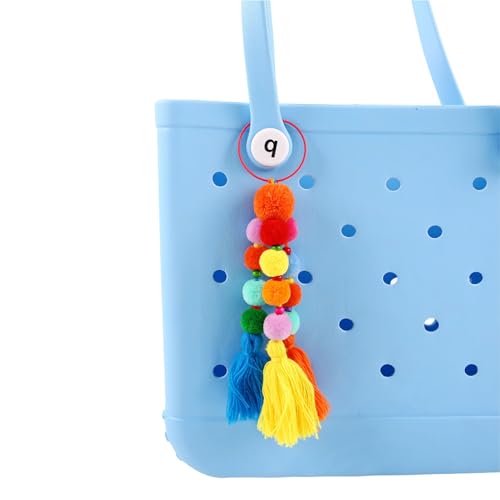 Pom Poms and Tassel Charms Accessories for Bogg Bag and Simply Southern Tote,Colorful Pom Poms and Tassel with Metal Clasp for Rubber Beach Bag