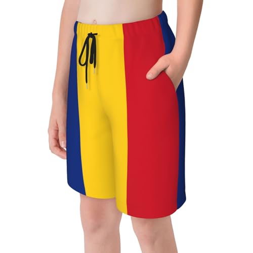 Flag of Romania Youth Beach Pants, Soft and Breathable, with Drawstring Waist, Suitable for Sports and Leisure.4