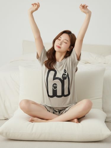 Image of Celary Korean Women's Pyjama Set|Cute Printed T-Shirt & Shorts Set|Soft Cotton Blend Women Night Suit Sleepwear| Shorts Set for Women