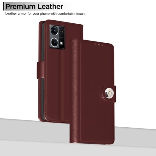 Image of Pikkme Flip Cover Leather Finish | Inside TPU with Card Pockets | Wallet Stand and Shock Proof | Complete Protection Button Flip Case for Oppo Reno 7 5G (Brown)