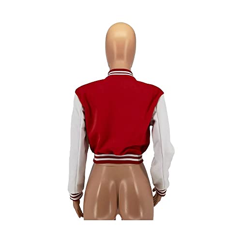Image of Women Cropped Bomber Jacket Varsity Button Down Baseball Coat Streetwear | Long Sleeve Lightweight Casual Cropped Jacket With Pockets, Spring Autumn Outwear Y2K School Bomber Jackets for Women